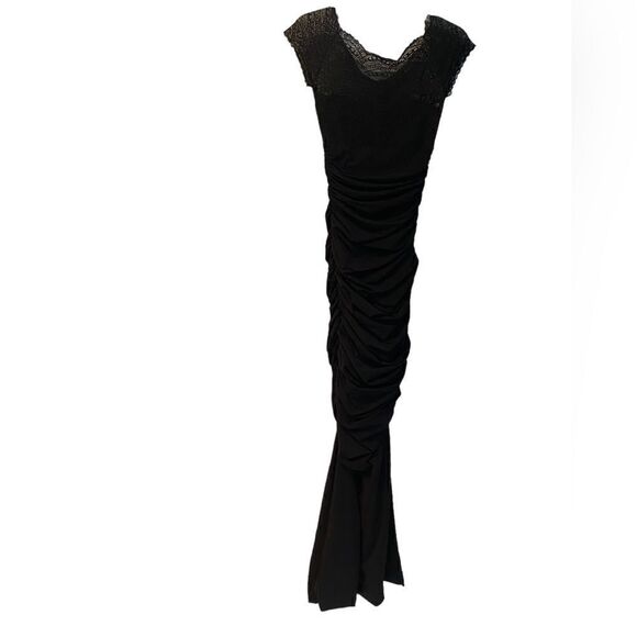 Chiara Boni Black Lace Ruched Evening Gown Size US 4 - Picture 6 of 8